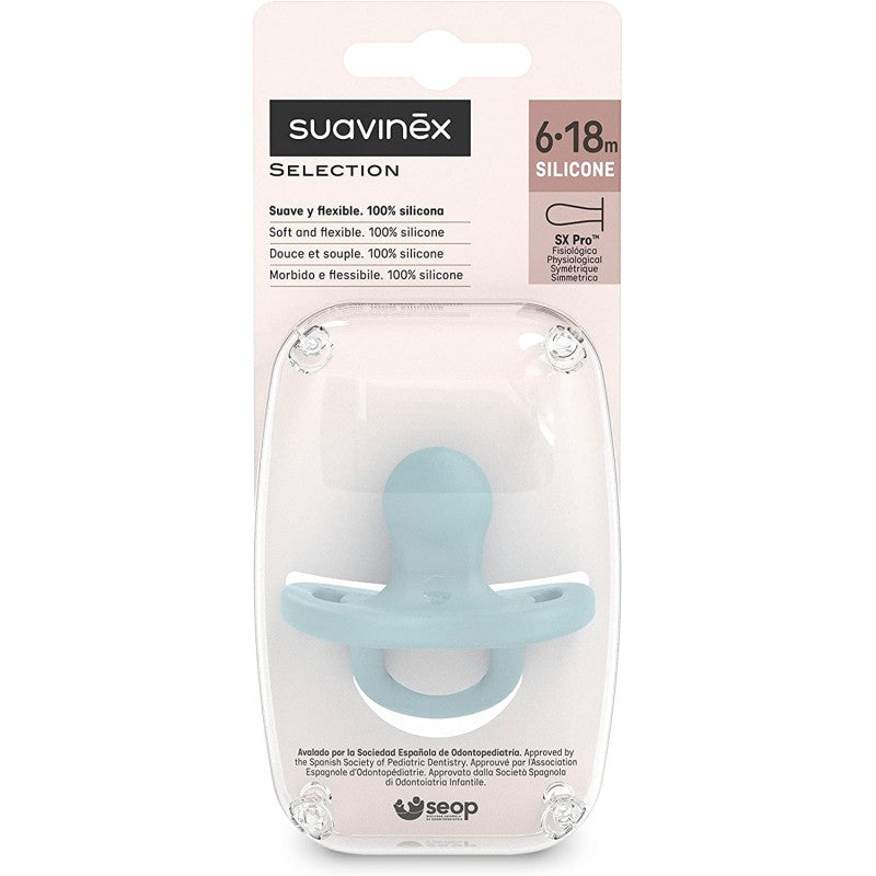 Suavinex - Ciuccio in Silicone 100% - 6/18 Mesi - Aqua