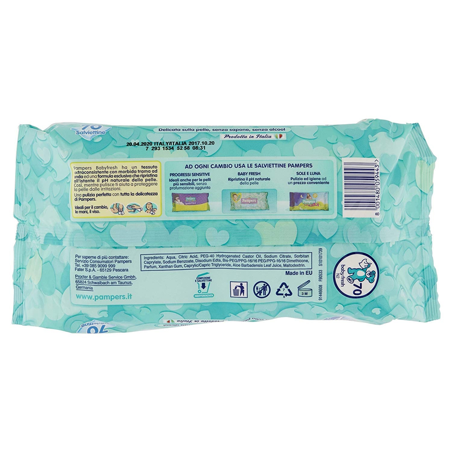 12 Confezioni da 70 Pezzi 840 Salviettine Pampers Baby Fresh
