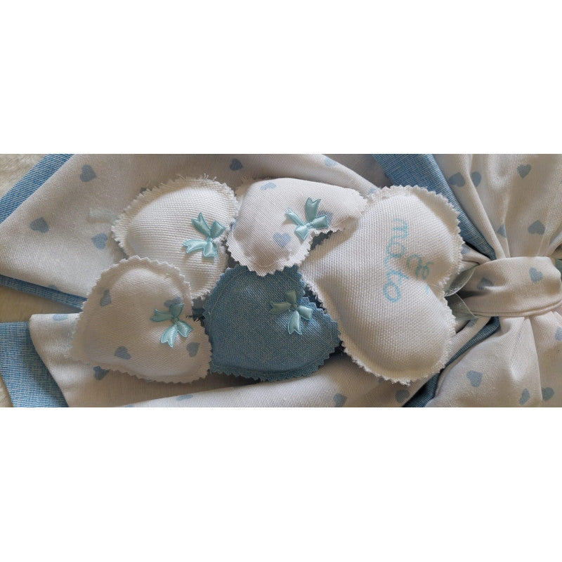 Fiocco Nascita Artigianale Azzurro con Cuori