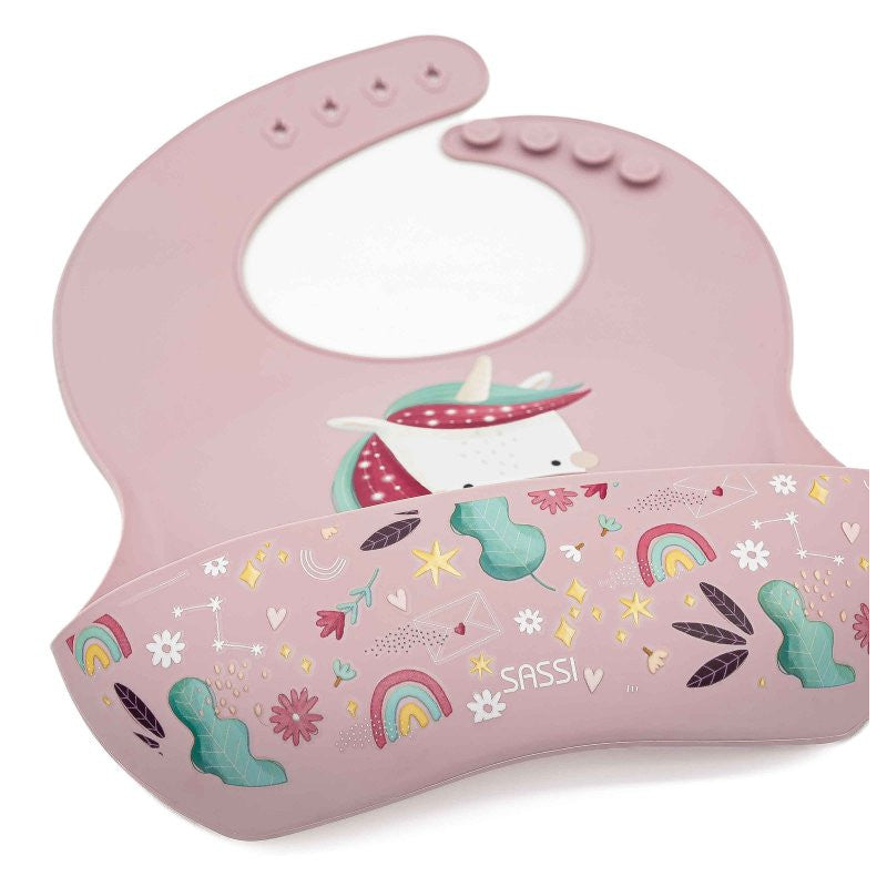 Bavaglino Con Tasca in Silicone Unicorno Sparkly