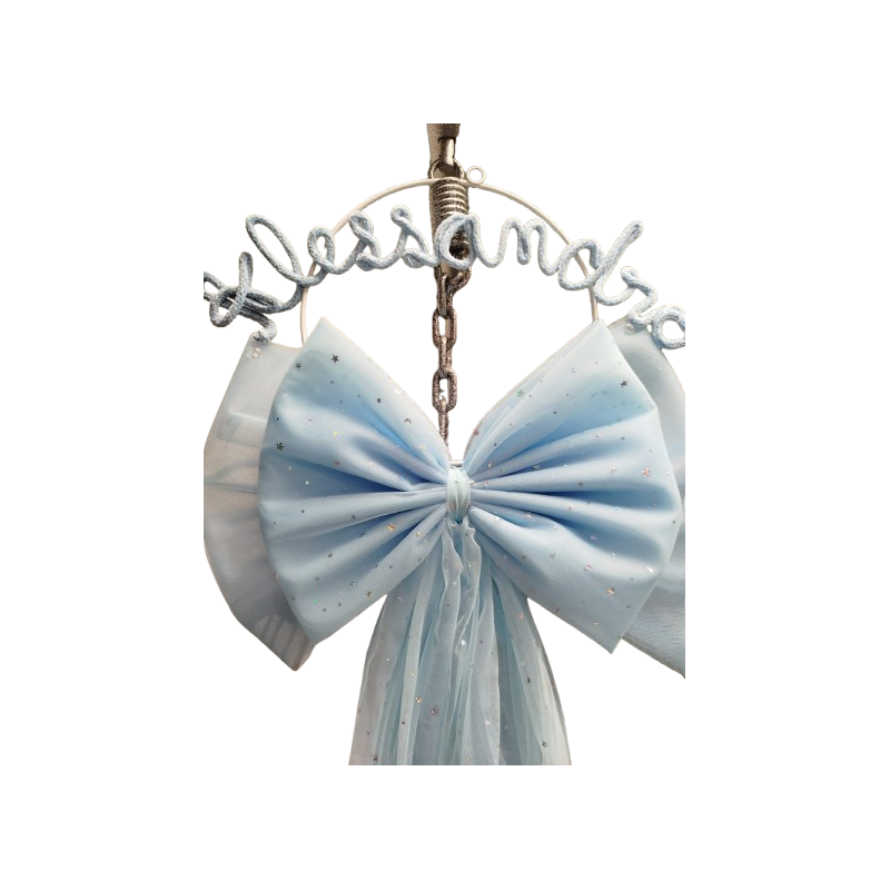 Fiocco Nascita Grande In tulle con Scritta in Tricoton