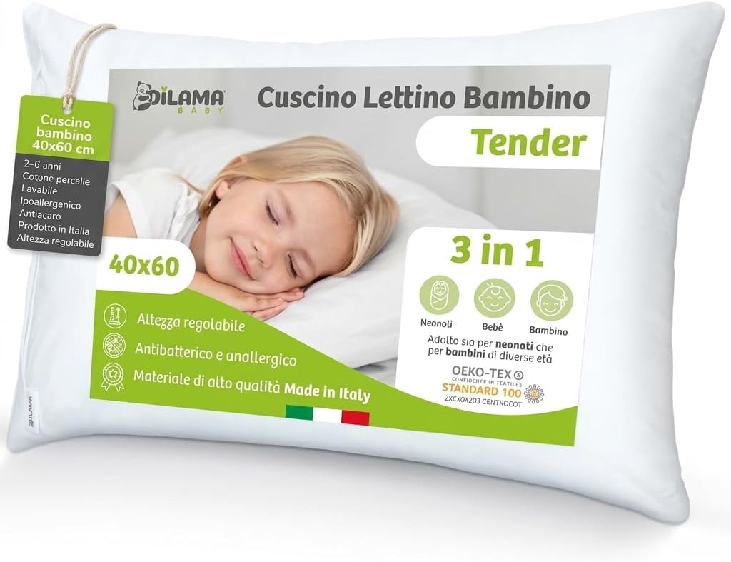 Cuscino Lettino Bambino Dilamababy 40x60 Altezza Regolabile Made in Italy