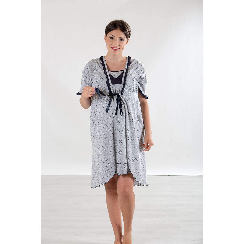 Vestaglia da Notte Mezza Manica, Grigio Pois - T4