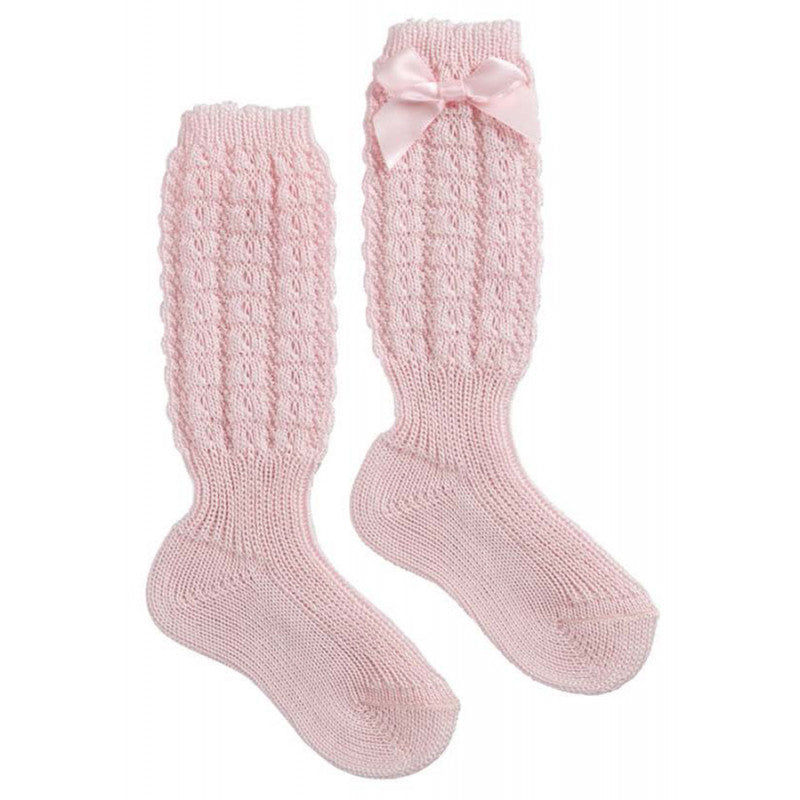 Calzino Lungo in Cotone con Fiocchetto Rosa - 13 - 16