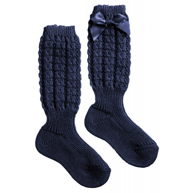 Calzino Lungo in Cotone con Fiocchetto Blu - 23 - 26