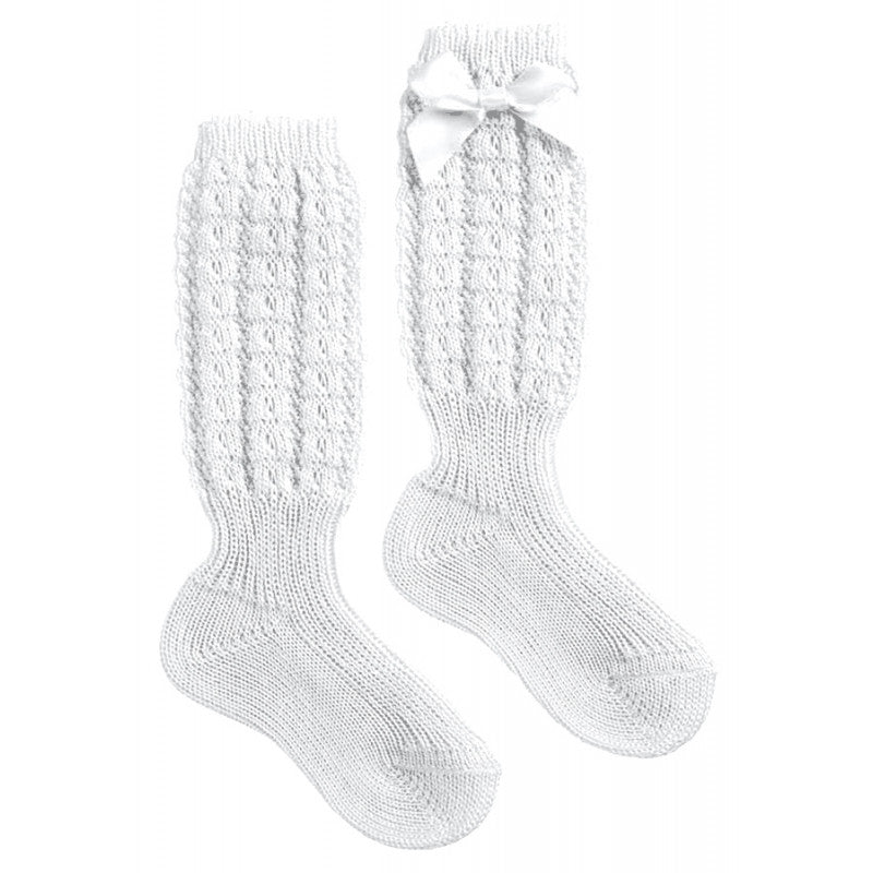 Calzino Lungo in Cotone con Fiocchetto Bianco - 16 - 19