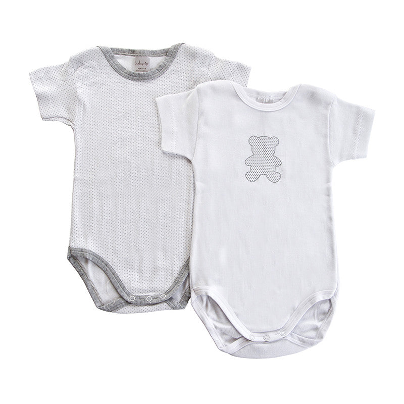 Set 2 Body Neonato a Mezza Manica - Pois Grigio