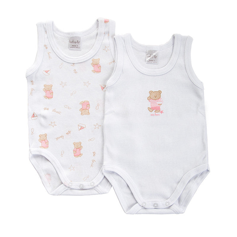 2 Body Neonato a Giro Manica Orsetto Rosa - 6 Mesi