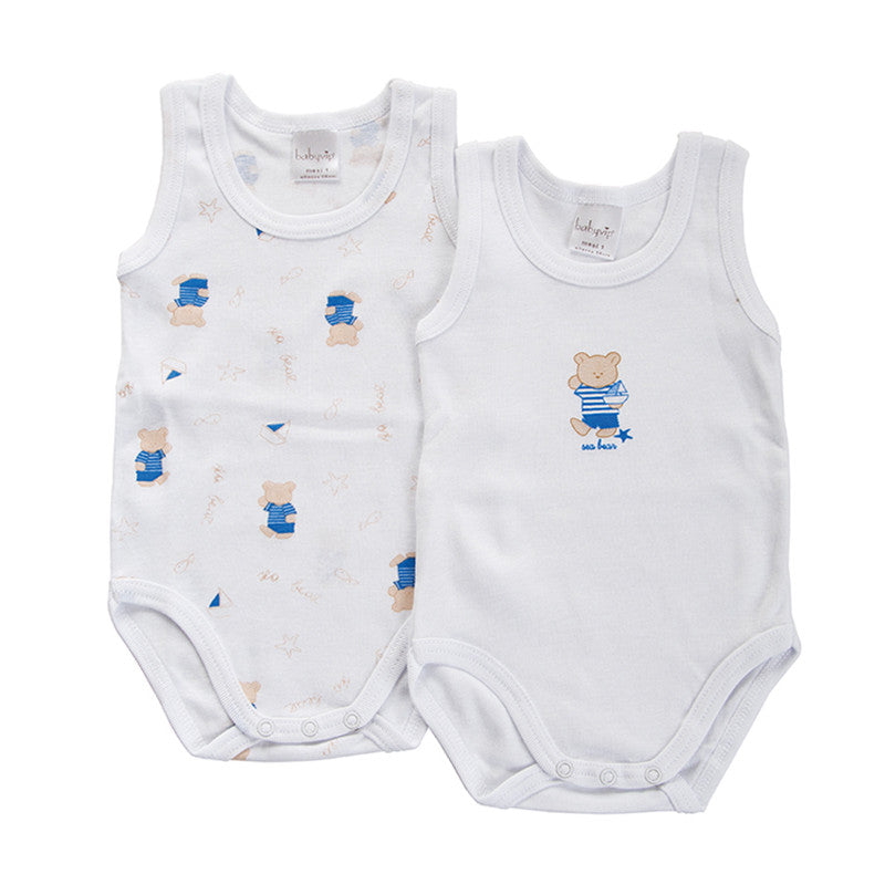 Set 2 Body Neonato a Giro Manica Orsetto Azzurro - 3 Mesi