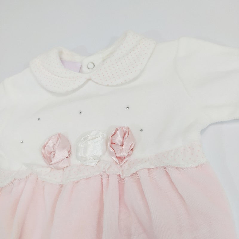 Tutina In Ciniglia Con Ricamo Rosa 6/9 Mesi